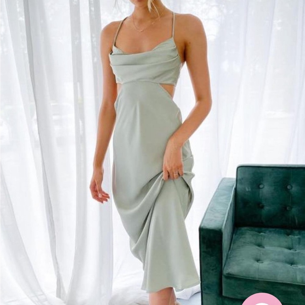 Beginning Boutique Sage Green Satin Dress, worn once
